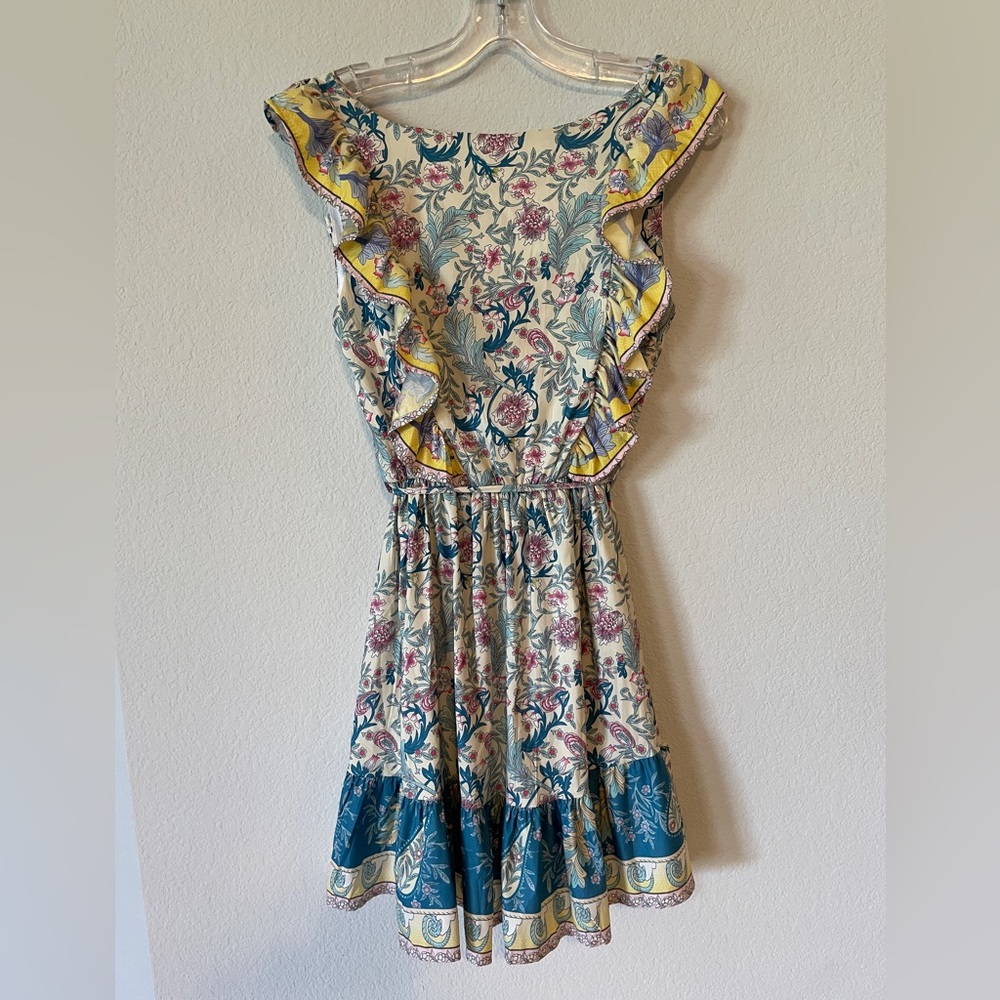 Floral Ruffle Dress with Yellow Accents